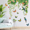 Stickers Muraux Feuilles Plantes Autocollant Murale Suspension Feuilles Tropicales Vertes Fleurs Oiseaux Papillons Décoration Murale pour Salon Chambre Canapé Arrière-plan