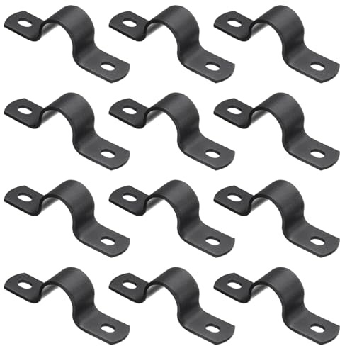 sourcing map 12Pcs Metal Pipe Clamps, 1/2 Inch Carbon Steel Two Hole Strap U Bracket Tube Clip Conduit Clamps for Pipe Fixing Wire Cord Installation Decorating, Black