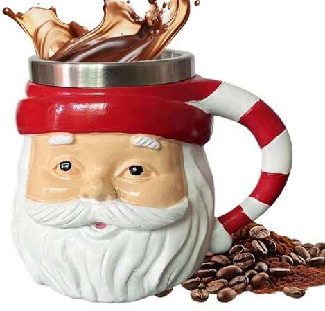 Weihnachtstassen – Weihnachtsmann-Design, Vintage-Weihnachtstasse, Edelstahleinsatz, Weihnachtsmann-Tasse, 250 ml, Trinkgeschirr mit Einsatz für Küche, Geburtstag, Schokolade, Mädchen und Frauen