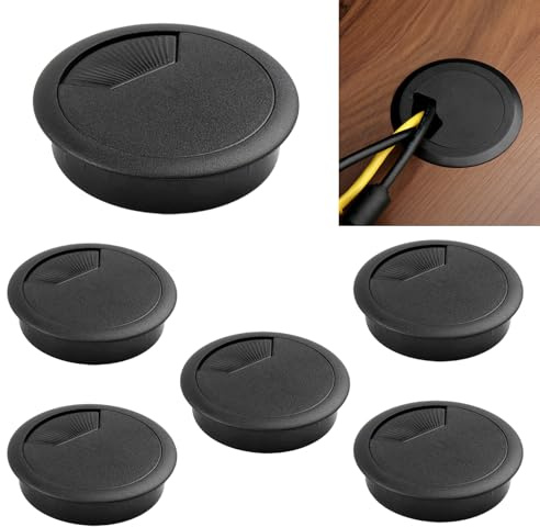 6 Passacavi Da Scrivania Nero – Passacavo 60 Mm Ø – Passacavi Da Tavolo In Plastica Robusta – Copertura Perfetta Con Stabile Passacavo Da Tavolo Per Casa E Tavolo Ddell’Ufficio