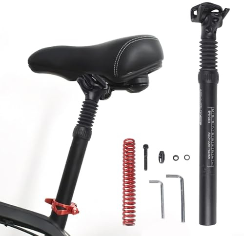 Reggisella ammortizzante per bicicletta, in lega di alluminio, con molla regolabile, lunghezza 350 mm, diametri multipli da 25,4 a 34,9 mm, ammortizzante per montanti della bici (31,6 mm)