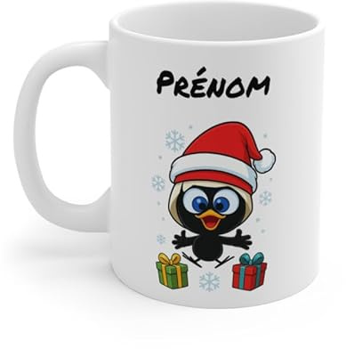 Teecustom Tasse Personnalisable Calimero Noël – Mug Prénom Festif Flocons et Cadeaux 325ml – Cadeau Original Hiver Café