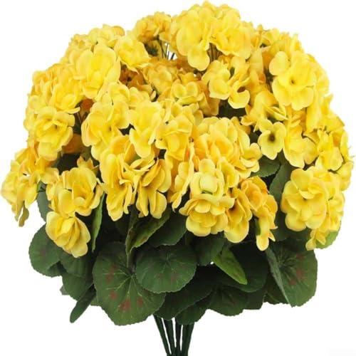 Förbättra ditt utrymme med 14 konstgjorda pelargon 3 buntar silkesblommor för dekor (gul)