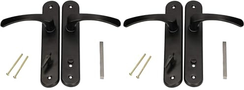 KOTARBAU® Juego de manillas para puerta de baño, Manilla con pestillo, Placa larga, 90 mm, Manillas de aluminio - negro, 2 Manetas con cierre, Manijas diseño clásico, Kit de montaje, Picaportes