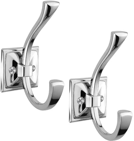Yundoza 2 Pack Towel Hooks for Bathroom, Screw in Metal Door Hooks(Chrome)