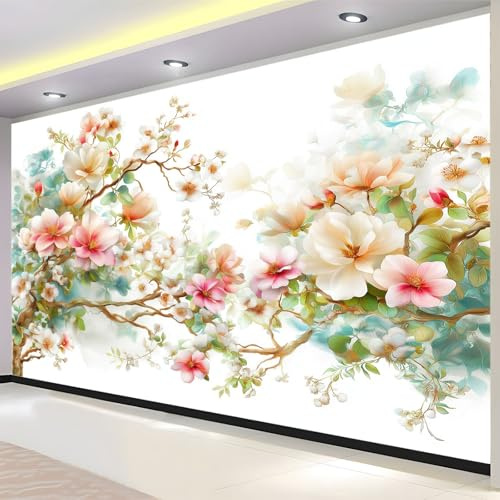 Carta Da Parati Murale 3D Tradizionale Fiori, Bianco Non Tessuto Murale Rami Uccelli 200 X 140 Cm Carta Da Parati Decorazione Della Casa Per Mobili Camera Da Letto Soggiorno Bagno Cucina