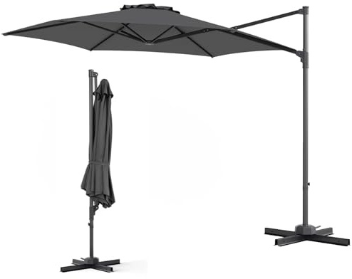 KOMFOTTEU 3M Parasol de Jardin Extérieur, Anti UV, Rotatif 360° | Parasol Déporté Hexagonal, Résistant au Vent, Parasols avec Pied Croix, pour Cour, Terrasse, Piscine, Balcon