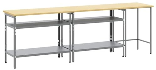 Set di 3 banchi da lavoro in acciaio verniciato a polvere, colore beige e grigio, tavolo da lavoro con ripiani in metallo, contenitore per attrezzi e spazio, ideale per officina, garage, sala hobby