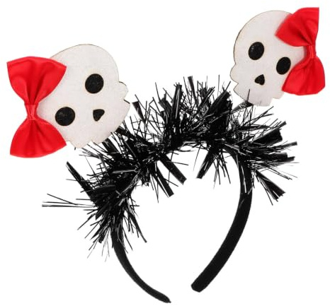 Alipis Bandeau en Tissu et Fil de Fer, Accessoire Élégant Halloween Squelette Nœud Papillon Rouge Unique pour Fête et Photographie