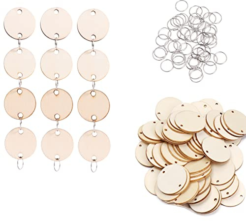 VORCOOL 50pcs Rond en Bois Tranche de Bois avec Trous et 50pcs Anneaux Boucles de Fer