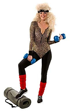 shoperama Sexy Damen Langarm-Body mit Leoparden-Print Leo-Druck 80er Jahre Achtziger Aerobic Gymnastik-Anzug Trash Bad Taste Retro