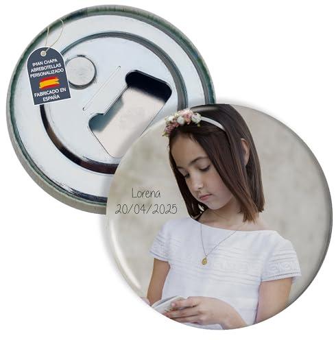 Chapas Personalizadas con Abrebotellas y Foto Iman Nevera. Detalles Comunion para Invitados. Detalles Bautizo para Invitados Bodas. Abrebotellas Orginales. Iman personalizado con foto 25 UNIDADES