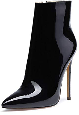 Castamere Polacchine Donna Stivali Cerniera Tacco a Spillo 12CM Nero Pelle Verniciata Scarpe EU 45