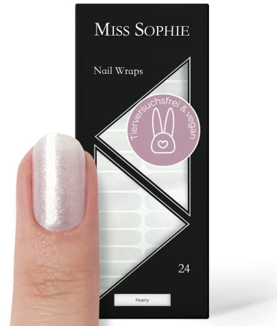 Original Miss Sophie Nagelfolien Pearly I 24 ultra-dünne Nagellack-Streifen mit weißem Glitzer Muster I Für Finger- & Fußnägel I Hält auf Natur- sowie lackierten, Acryl-, Gel- & Shellac-Nägeln