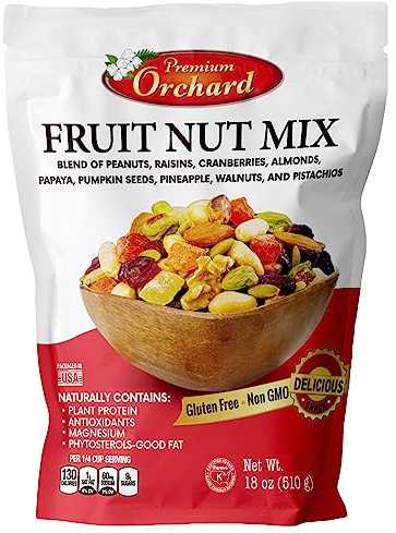 FRUIT NUT MIX TRAIL MIX by PREMIUM ORCHARD - Gourmet Trail Mix Bulk Blend of Mixed Nuts & Dried Fruit - Healthy Vegan Snacks, Snack Nut Mix, Plant Protein Source, Non-GMO, Natural - 18oz