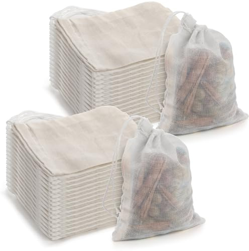 Suwimut 100 Pack Muslin Drawstring Bags, 3x4 Inch Reusable Natural Unbleached Cotton Straining Bags for Herbs, Coffee, Tea, Soup, Spices, Produce Bag Bulk Gift Bag Jewelry Pouch for Party Wedding Home