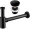 Wasserrhythm Universal Siphon mit Ablaufgarnitur für Waschbecken und Waschschalen mit Überlauf, Pop Up Ventil mit Abflussgarnitur passgenau, aus Messing, schwarz matt