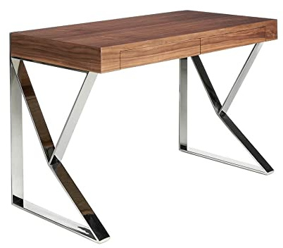 Angel Cerdá - Bureau en Bois de Noyer et Acier avec Tiroirs Soft-Closing - Bureau Minimaliste en Noyer Naturel - Résistant et Polyvalent - 120 x 61 x 76 cm
