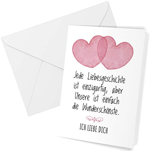 Klappkarte mit Umschlag Liebe Valentinstag Valentinskarte Grußkarte 2 Herzen mit schönem Spruch Liebeskarte mit Herzen rot
