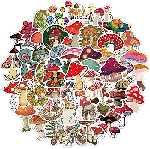 PRETTYSUNSHINE Sticker Set 50 Stück, Pilz Aufkleber Aesthetic Vintage Sticker für Auto Fahrrad Koffer Helm Laptop Skateboard Motorrad Graffiti Anime Stickerbomb Wasserfest