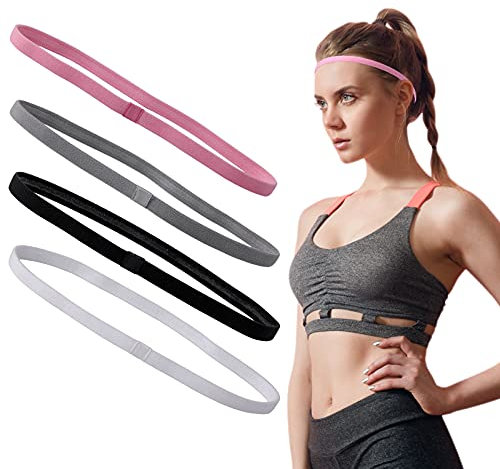 ASTER 4 Stück Haarband Sport Damen rutschfeste Elastische Sport Stirnbänder Headband Verdicktes Rutschfestes Elastisches Sport Stirnband Elastischer Silikongriff Sporthaar Tennis Yoga Schweißband