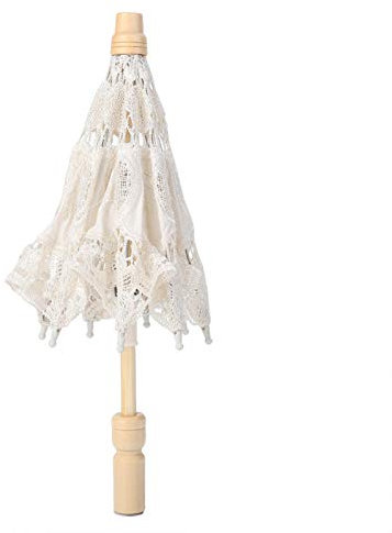 Alvinlite Vintage Hochzeit Brautschirm Mini Handgemachte Spitze Bestickte Regenschirm Fotografie Spitze Sonnenschirm für Braut Hochzeitsgeschenk Foto Requisiten Kindergeschenk(Beige1)