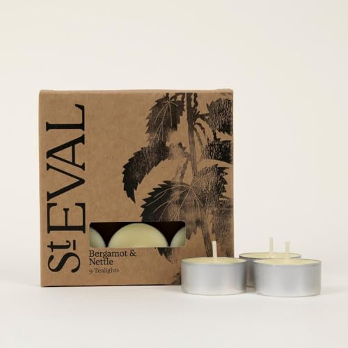 St Eval | Bergamot & Nettle Scented Tealights | Uplifting, Herbal Fragrance | Made in Cornwall | Pack of 9 | Burn Up to 6 Hours Per Tealight Candle