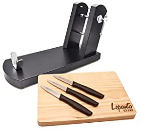 Jamonero Rioja Black, soporte jamonero fijo mas tabla de corte mas tres cuchillos arcos