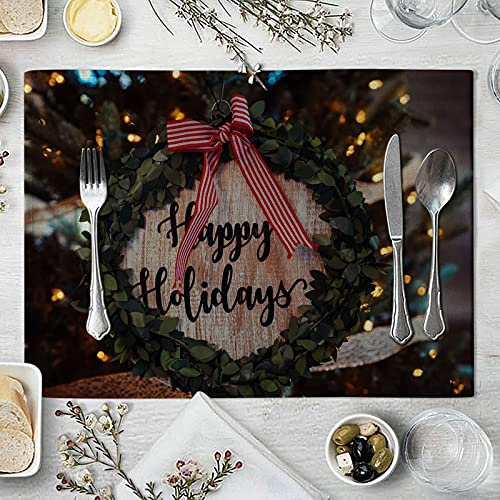 Banemi Platzdeckchen Set Weihnachten, Platzset Kinder 4er Set Dekokranz Happy Holidays Tischsets für den Feiertagstisch 32X42cm