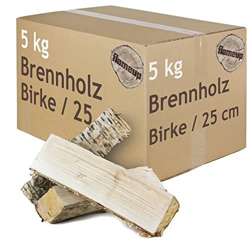 Brennholz Kaminholz Birkenholz Holz Auswahl 5-500 kg Birke Für Ofen und Kamin Kaminofen Feuerschale Grill Feuerholz Holzscheite 25 cm Kammergetrocknet Flameup, Menge:5 kg