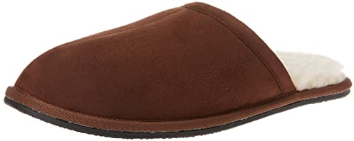 Amazon Essentials Pantofole Comode Uomo, Marrone Toffee Scuro Micro Scamosciato, 44 EU