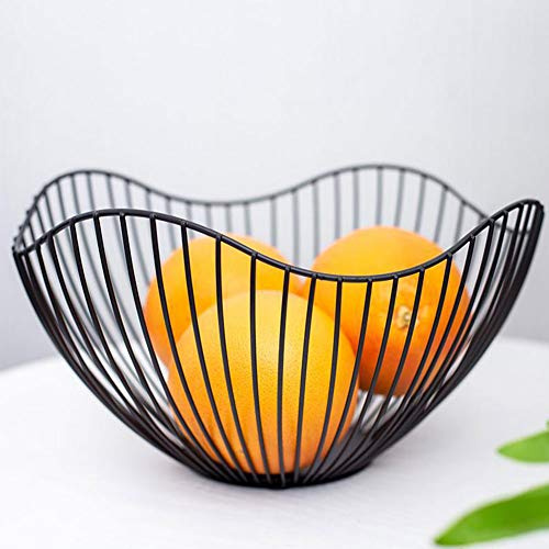 Iron Wire Fruit Bowl - Vintage Style Black Metal Countertop Fruit Basket - Wave Shape