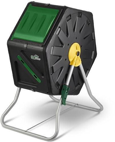 DF OMER Composter piccolo - Compostiera da giardino compatta a camera singola - Capacità di rotazione robusta di 70 l (18,5 gal) con protezione UV