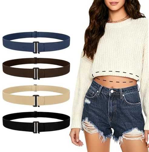 JASGOOD 4 Pack No Show Stretch Belts for Women Invisible Elastic Belt for Jeans Pants Shirt Sweater Tuck Band,Black+Coffee+Blue+Khaki