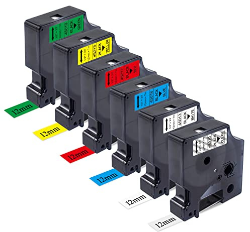 BEYONDTEK 6x Kompatibel mit Dymo D1 Etikettenband 12mm x 7m für Dymo LabelManager 160 210D 360D 280 420P 500TS, D1 45013 45010 45016 45017 45018 45019 Schriftbänder