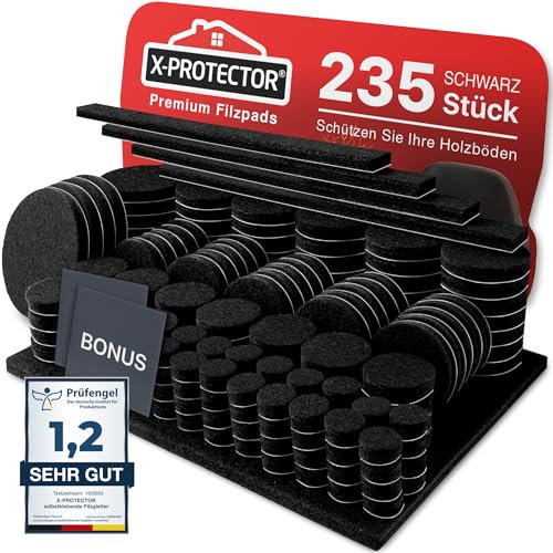 Feltrini per gambe di mobili X-PROTECTOR 235 pezzi, Nero – feltrini sedie migliori protezioni per pavimenti in legno – feltrini per mobili pesanti proteggi il tuo pavimento in legno e laminato!