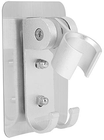 Aluminium Silber Brausehalter Halterung Basis mit 2 Aufhänger Haken Kopf Bidet Sprüher Halterung für Badezimmer Badewanne Metallplatte glattes Holz