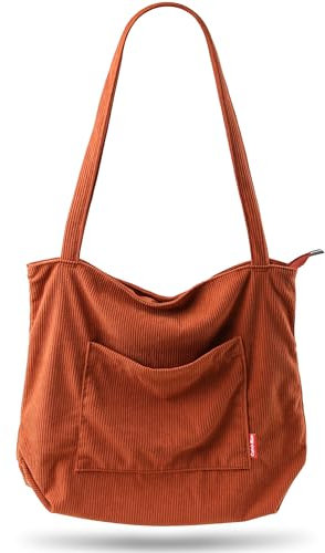 Captain Blues Cord Tasche Damen Umhängetasche mit Reißverschluss, Shopper Tasche Schultertasche Damen Groß Tote Bag für Arbeit, BüRo, Reisen, Einkaufen, Schule, Uni und Alltag (Orange)