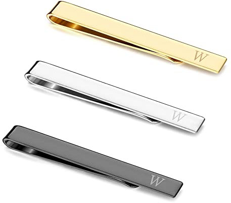 UBGICIG 3 Stück Edelstahl-Krawattenklammern für Männer, elegant, personalisiert, Buchstaben-Krawattenklammer-Set für Männer, klassisch, Gold, Silber, Schwarz, Krawattennadel, Vatertagsgeschenke,