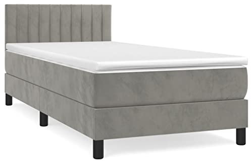 vidaXL Boxspringbett mit Matratze Polsterbett Bett Hotelbett Einzelbett Bettrahmen Bettgestell Lattenrost Schlafzimmerbett Hellgrau 100x200cm Samt