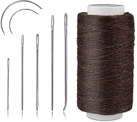 Namner Leder Faden, 150D Leder Wachsfaden150 m, Wohnung Ledergarn Gewachst, Buchbinden Garn, Ledernähgarn mit Ledernähnadeln für Lederhandwerk Lederartikel Reparieren, Dunkles kaffeebraun