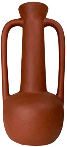 Tall Brown Vase Urn Double Handle Terracotta Roman Ceramic Flower Bud Stem Pot