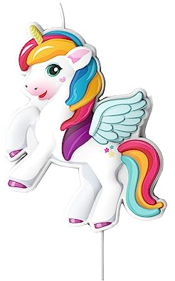 dekora - Einhorn Geburtstagskerze 2D 8 x 6,2 cm für Torten | 2D Einhornkerze mit Halter, Tortendeko Kindergeburtstag, Lebensmittelecht