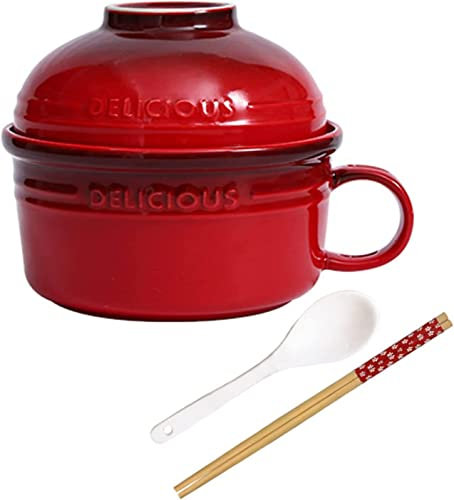 Ciotola for cereali, scodella for zuppa, scodella for il tè,/ciotole for zuppa a microonde con coperchi, ciotola for spaghetti sfumati da 20 once con coperchio, ciotola arcobaleno con manico-rosso-550