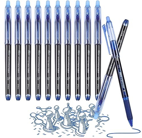 Surcotto Radierbarer Kugelschreiber 12 Stück, Blau Radierbare Stifte, Blau Radierstift, Tintenroller Radierbar, Radierbare Gelstifte für Bürobedarf Schulsachen Schule Studenten und Erwachsene