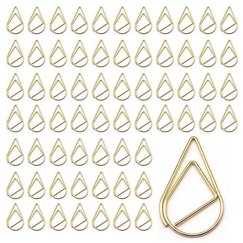 Büroklammern Gold 200 Stück Metall Kleine Büroklammern Motiv Papierklammern Wasser Tropfenform Büroklammer für Buch Poster Papier