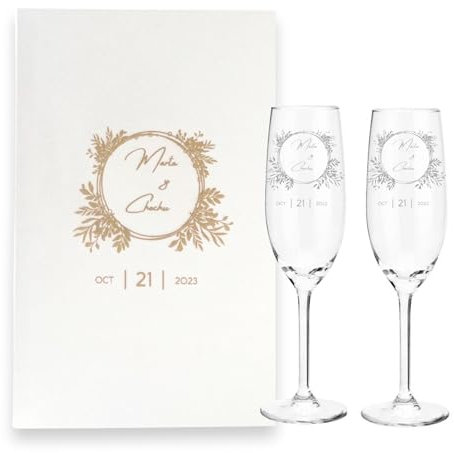 Cocholate - Pack de dos copas de cava personalizadas de cristal con caja - 21cl - Copas champán personalizadas para novios - Regalo de Boda, Celebraciones, Bodas de Oro o Bodas de Plata