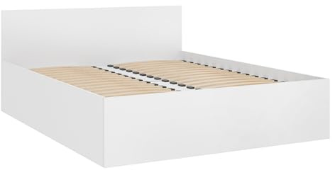 Mirjan24 Bett Tokyo, Elegante Doppelbett mit Lattenrost für Schlafzimmer, Bettgestell, Schlafmöbel, Ehebett (Alpinweiß, 160 x 200 cm)