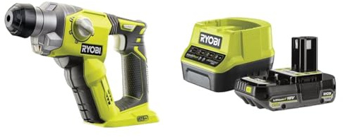 Ryobi - Marteau perforateur SDS+ 18V - 4 modes : perçage, perforation, burinage, burinage flottant - 1,3 J Epta - capacité 16 mm- 1 batterie 2Ah, 1 chargeur rapide & 3 burins SDS+ (1 pointe, 2 plats)