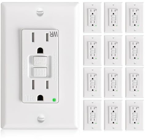 Amico 12 Pack GFCI Outlet 15 Amp with Thinner Design, Weather Resistant (WR), Self-Test GFI Receptacles with LED Indicator, Wall Plates and Screws Included, Indoor or Outdoor, ETL Listed, White